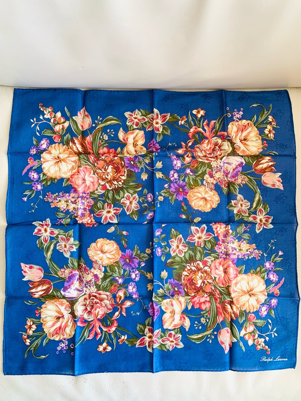 NWOT Ralph Lauren Blue Floral Handkerchief Scarf 19” Cotton Japan New Unused